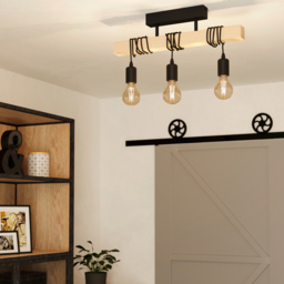 EGLO Townshend Metal and Wood Black 3 Light Pendant - Size: 55 x 10.5 x 26.5cm - Wilko - thumbnail 3
