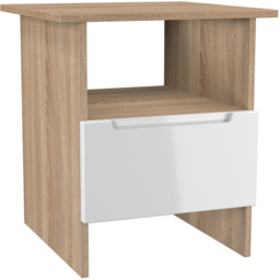 Crowndale Milan Single Drawer Single Shelf White Gloss and Bardolino Oak Lamp Table Ready Assembled - Size: 50 x 44 x 44cm - White Gloss & Bardolino O - thumbnail 6