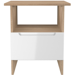 Crowndale Milan Single Drawer Single Shelf White Gloss and Bardolino Oak Lamp Table Ready Assembled - Size: 50 x 44 x 44cm - White Gloss & Bardolino O - thumbnail 3