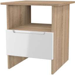 Crowndale Milan Single Drawer Single Shelf White Gloss and Bardolino Oak Lamp Table Ready Assembled - Size: 50 x 44 x 44cm - White Gloss & Bardolino O - thumbnail 5