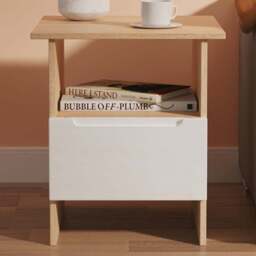 Crowndale Milan Single Drawer Single Shelf White Gloss and Bardolino Oak Lamp Table Ready Assembled - Size: 50 x 44 x 44cm - White Gloss & Bardolino O