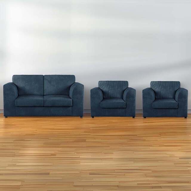 Luxor 4 Seater Navy Blue Jumbo Cord Full Back Sofa Suite - Wilko - image 1