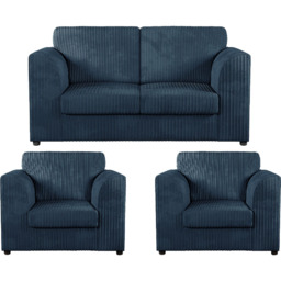 Luxor 4 Seater Navy Blue Jumbo Cord Full Back Sofa Suite - Wilko - thumbnail 3
