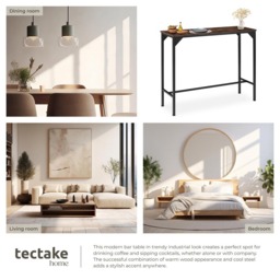 tectake Kerry 2 Seater Industrial Dark Wood High Dining Table - Brown - Wilko - thumbnail 6