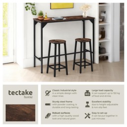 tectake Kerry 2 Seater Industrial Dark Wood High Dining Table - Brown - Wilko - thumbnail 7