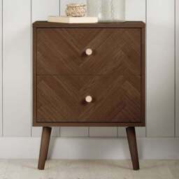 Herringford 2 Drawer Walnut Chevron Bedside Table - Brown - Birlea - Wilko