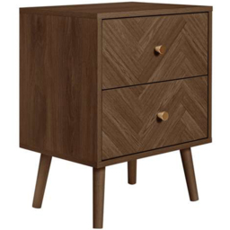 Herringford 2 Drawer Walnut Chevron Bedside Table - Brown - Birlea - Wilko - thumbnail 3