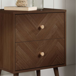 Herringford 2 Drawer Walnut Chevron Bedside Table - Brown - Birlea - Wilko - thumbnail 6