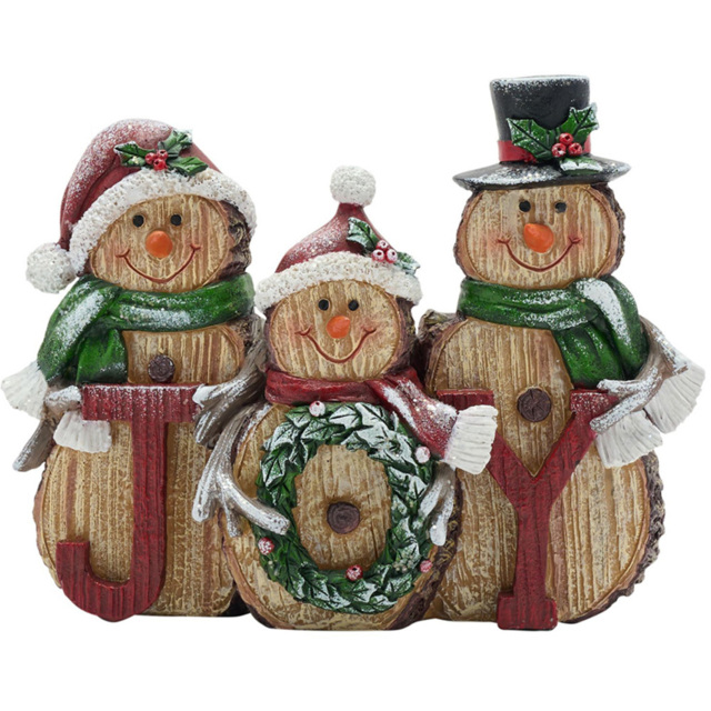 The Seasonal Gift Co. Family of Joy Wood Effect Snowman Christmas Decoration - Size: 18.5 x 22 x 6.5cm - Brown - Wilko - image 1