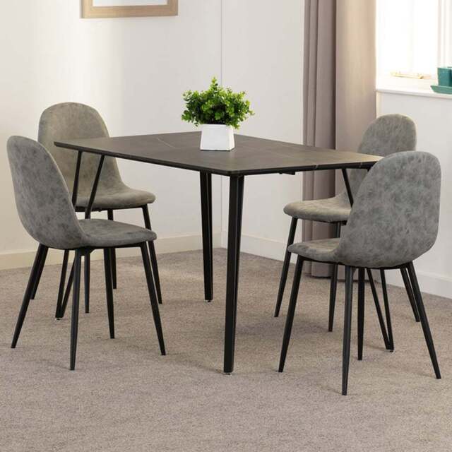 Seconique Marlow and Athens 4 Seater Dining Set Black Marble and Grey PU - Black Marble/Grey Pu - Wilko - image 1
