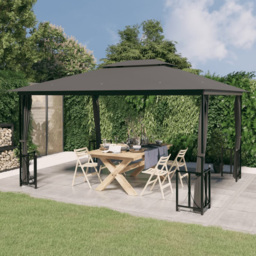vidaXL 3 x 4m Anthracite Gazebo with Side Walls and Double Roof - Grey - Wilko - thumbnail 1