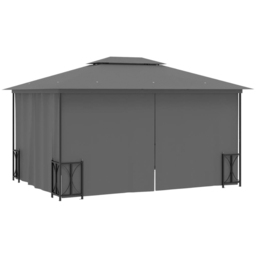 vidaXL 3 x 4m Anthracite Gazebo with Side Walls and Double Roof - Grey - Wilko - thumbnail 5