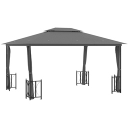 vidaXL 3 x 4m Anthracite Gazebo with Side Walls and Double Roof - Grey - Wilko - thumbnail 3