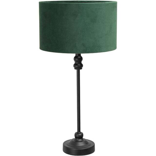 ValueLights Maggie Forest Green Velvet and Black Drum Shade Candlestick LED Table Lamp - Size: 50 x 25 x 25cm - Wilko - image 1