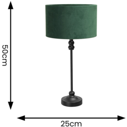 ValueLights Maggie Forest Green Velvet and Black Drum Shade Candlestick LED Table Lamp - Size: 50 x 25 x 25cm - Wilko - thumbnail 6