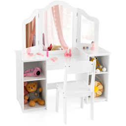 Costway 4 Shelf Kids White Vanity Table and Chair Set with Mirror - Size: 77 x 57 x 24cm - Wilko - thumbnail 3