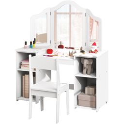 Costway 4 Shelf Kids White Vanity Table and Chair Set with Mirror - Size: 77 x 57 x 24cm - Wilko - thumbnail 4