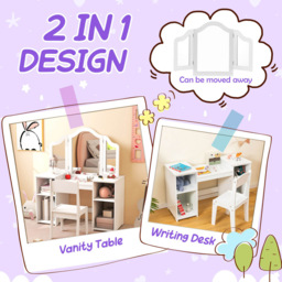 Costway 4 Shelf Kids White Vanity Table and Chair Set with Mirror - Size: 77 x 57 x 24cm - Wilko - thumbnail 7