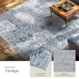 tectake Amara Vintage Non Slip Rug 340 x 240 x 0.6cm - Size: 0.6 x 240 x 340cm - Blue - Wilko - thumbnail 5