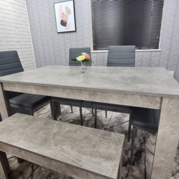 Kosy Koala 6 Seater Faux Leathe Dining Bench Set Stone Grey Effect and Grey - Size: 96 x 40 x 40cm - Portland - Wilko - thumbnail 3