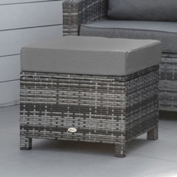 Outsunny Mixed Grey PE Rattan Footstool with Padded Seat - Size: 50 x 50 x 35cm - Wilko