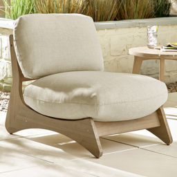 Furniturebox Niort Cream Wooden Outdoor Accent Chair with Cushion - Size: 56 x 84.5 x 56cm - Brown - Wilko - thumbnail 1