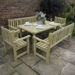Forest Garden Rosedene 6 Seater Dining Table and Bench Set - Green - Wilko