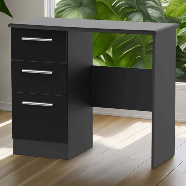 Crowndale Knightsbridge 3 Drawer Black Gloss and Black Vanity Dressing Table Ready Assembled - Size: 80 x 93 x 42cm - Black Gloss & Black - Wilko - image 1