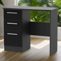 Crowndale Knightsbridge 3 Drawer Black Gloss and Black Vanity Dressing Table Ready Assembled - Size: 80 x 93 x 42cm - Black Gloss & Black - Wilko