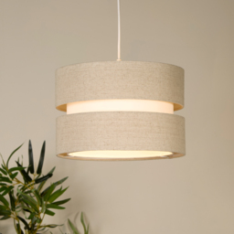 Lighting Collection Brea 2 Tier Natural Linen Ceiling Shade - Size: 20 x 30 x 30cm - Cream - Wilko - thumbnail 3