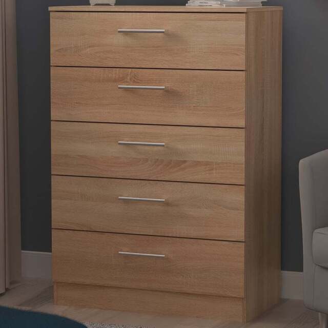 Crowndale Devon 5 Drawer Bardolino Oak Chest of Drawers Ready Assembled - Wilko - image 1