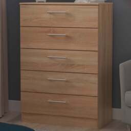 Crowndale Devon 5 Drawer Bardolino Oak Chest of Drawers Ready Assembled - Wilko - thumbnail 1