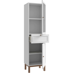 Florence Wensley 2 Door Single Drawer Light Grey and Oak Glass Display Cabinet with LED Lighting - Size: 184.6 x 50.2 x 41.7cm - Multi - Furniture To - thumbnail 4
