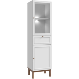 Florence Wensley 2 Door Single Drawer Light Grey and Oak Glass Display Cabinet with LED Lighting - Size: 184.6 x 50.2 x 41.7cm - Multi - Furniture To - thumbnail 3