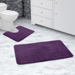 Velosso Greek Key Aubergine and Mauve Bath Mat Set - Purple - Wilko - thumbnail 3