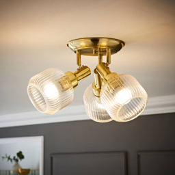 ValueLights Calpe Ribbed Clear Shades 3 Way Antique Brass Adjustable Ceiling Spotlight with Bulbs - Size: 22 x 40 x 40cm - Wilko - thumbnail 7