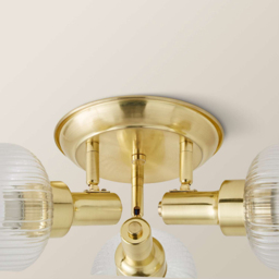ValueLights Calpe Ribbed Clear Shades 3 Way Antique Brass Adjustable Ceiling Spotlight with Bulbs - Size: 22 x 40 x 40cm - Wilko - thumbnail 4