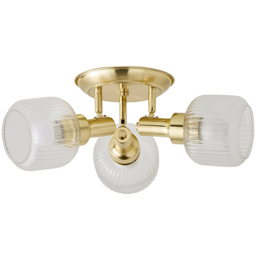 ValueLights Calpe Ribbed Clear Shades 3 Way Antique Brass Adjustable Ceiling Spotlight with Bulbs - Size: 22 x 40 x 40cm - Wilko - thumbnail 1