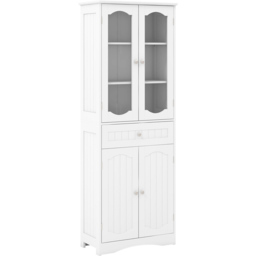 Costway 4 Door Single Drawer White Freestanding Linen Tall Bathroom Cabinet - Size: 60 x 30 x 160cm - Wilko - thumbnail 3
