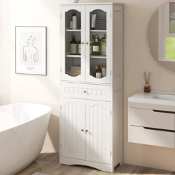 Costway 4 Door Single Drawer White Freestanding Linen Tall Bathroom Cabinet - Size: 60 x 30 x 160cm - Wilko