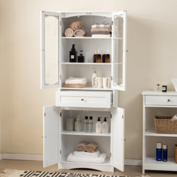 Costway 4 Door Single Drawer White Freestanding Linen Tall Bathroom Cabinet - Size: 60 x 30 x 160cm - Wilko - thumbnail 4