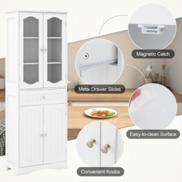 Costway 4 Door Single Drawer White Freestanding Linen Tall Bathroom Cabinet - Size: 60 x 30 x 160cm - Wilko - thumbnail 7