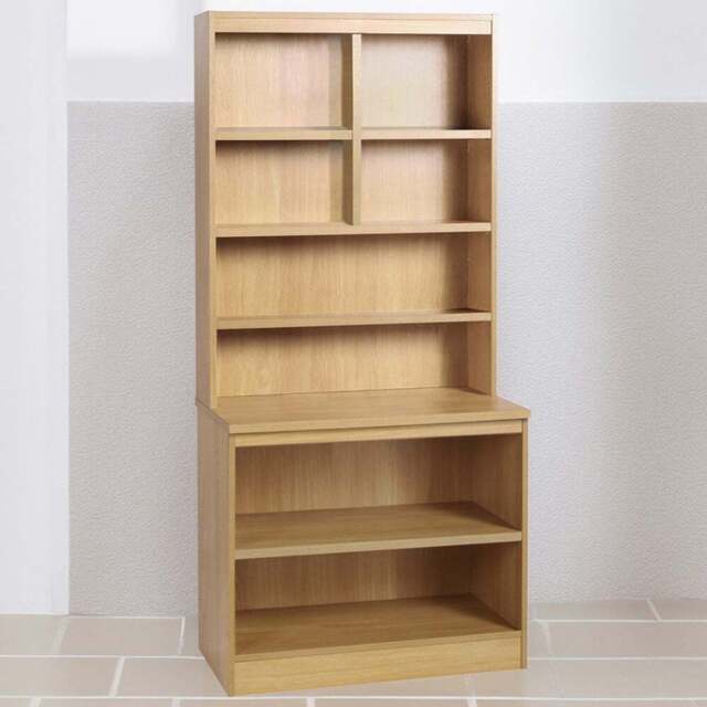 R White Cabinets 8 Shelf Brown Desk Height Bookcase with Hutch - Size: 182.8 x 85 x 54cm - Wilko - image 1