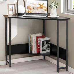 Costway 9-degree Triangle Computer Desk with Power Outlet Rustic Black - Size: 72 x 72 x 76cm - Wilko