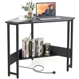 Costway 9-degree Triangle Computer Desk with Power Outlet Rustic Black - Size: 72 x 72 x 76cm - Wilko - thumbnail 3