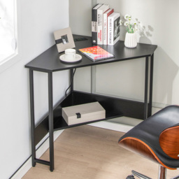 Costway 9-degree Triangle Computer Desk with Power Outlet Rustic Black - Size: 72 x 72 x 76cm - Wilko - thumbnail 4