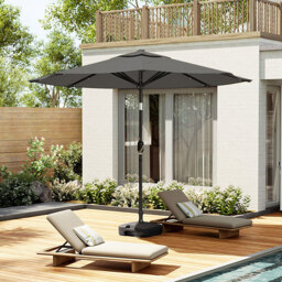 Living and Home Dark Grey 24 LED Crank Lift Garden Parasol with Plastic Fillable Base 3m - Wilko - thumbnail 6