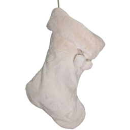 Samuel Alexander Winter White Faux Fur Hanging Christmas Stocking with Pom Poms 50cm - Size: 50 x 33 x 33cm - Wilko