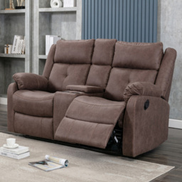 Brooklyn Casey 2 Seater Console Manual Recliner Sofa - Brown - Wilko - thumbnail 1