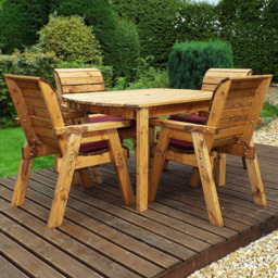 Charles Taylor Solid Wood 4 Seater Rectangle Outdoor Dining Set with Grey Cushions - Red - Wilko - thumbnail 1